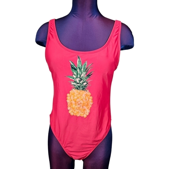 Ninety Nine Hot Pink 1 Piece Pineapple Swimsuit Bathing Suit Size Large Juniors - Picture 1 of 8
